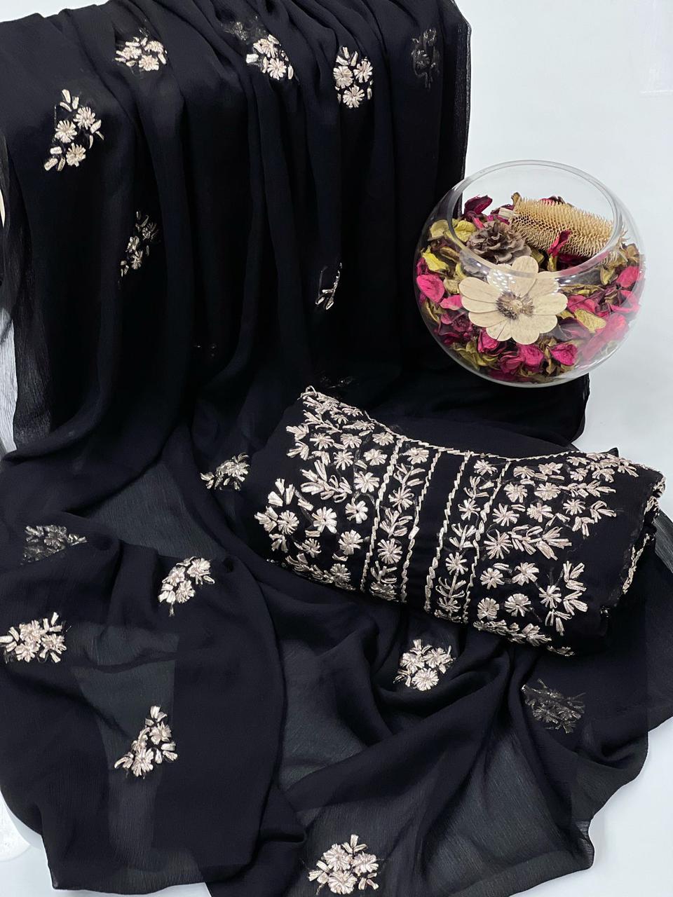 2PC Soft Chiffon Dress – Handmade LCD Gota Work