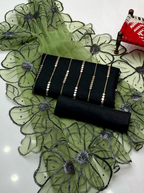 3-Piece Embroidered Set | 9mm Sequence Shirt, Khatan Silk Trouser & Glitter Dupatta