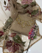 3-Piece Handwork Stone & Beads Organza Set with Zari Beads Dupatta