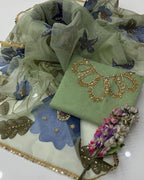 3-Piece Handwork Stone & Beads Organza Set with Zari Beads Dupatta