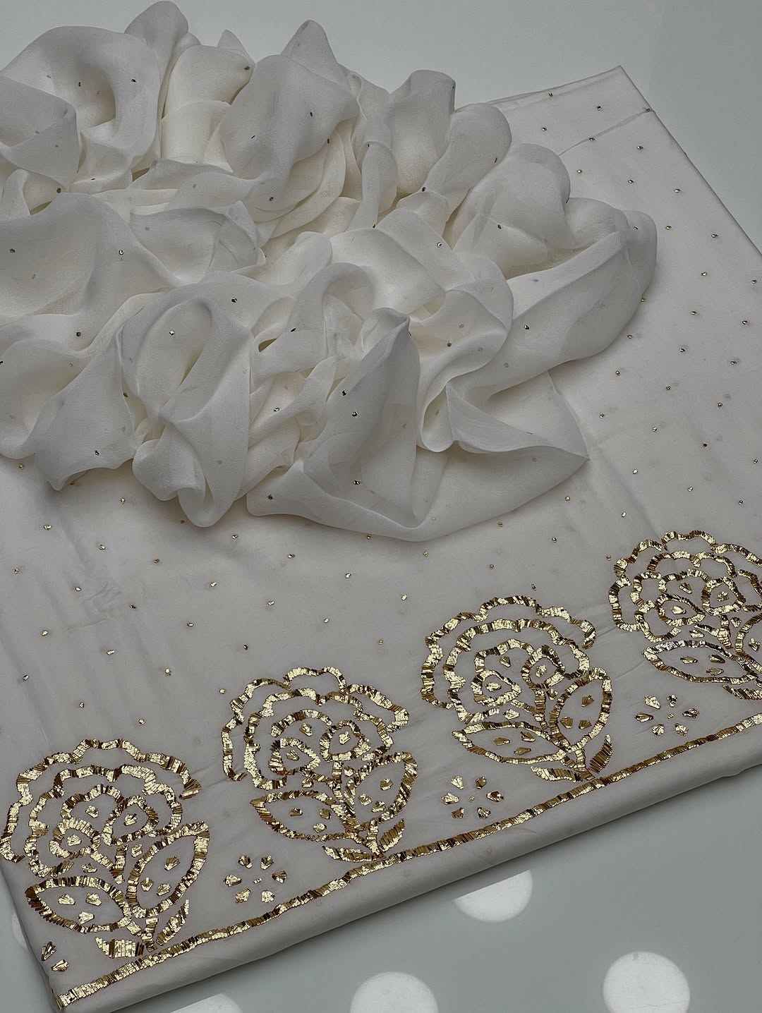 3PC Indian Mukesh Work Suit – Pure Lawn with Chiffon Dupatta