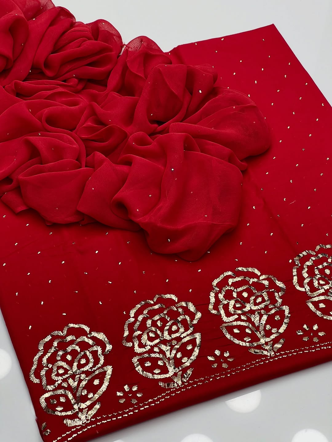 3PC Indian Mukesh Work Suit – Pure Lawn with Chiffon Dupatta