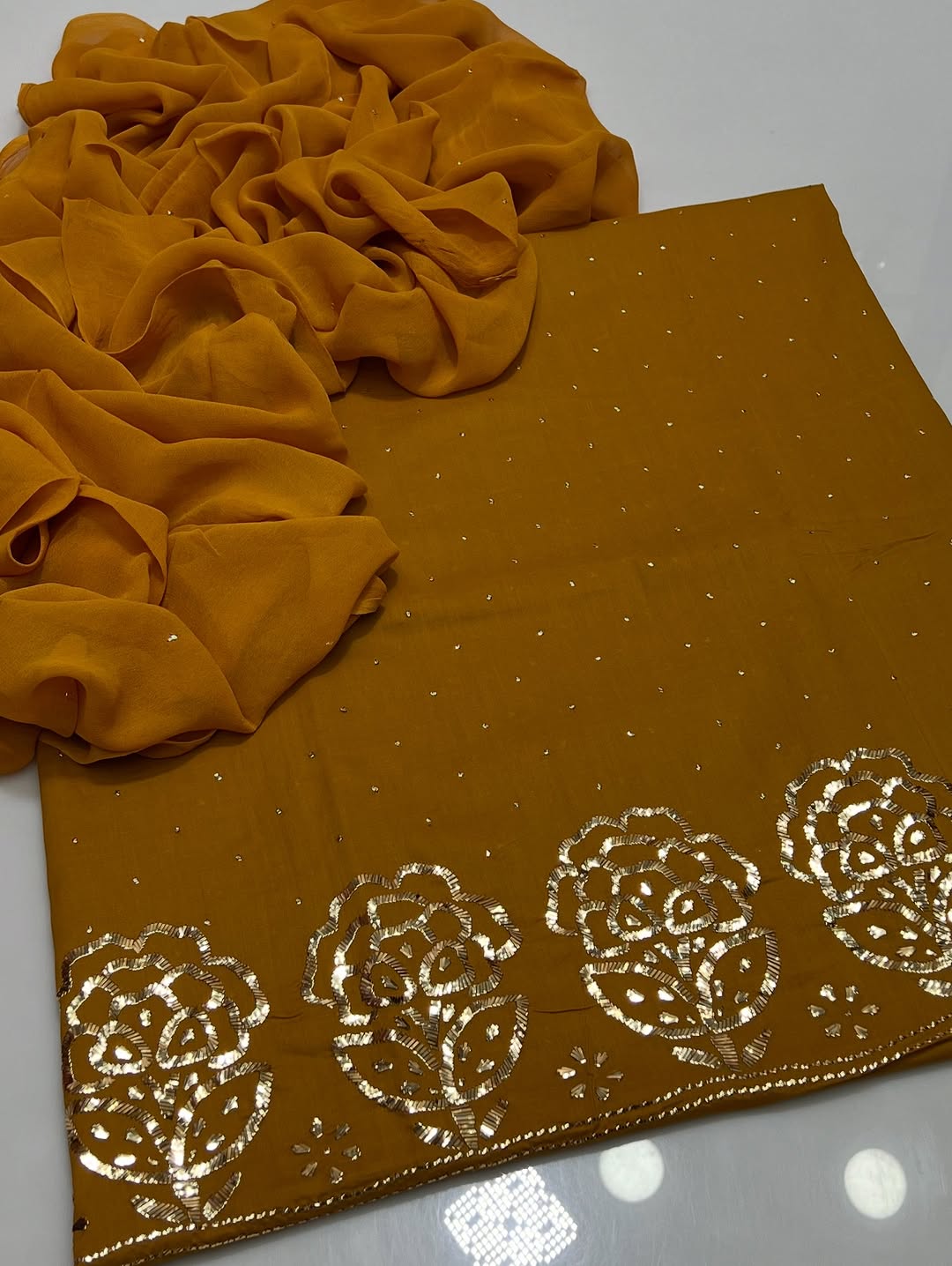 3PC Indian Mukesh Work Suit – Pure Lawn with Chiffon Dupatta