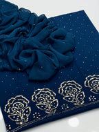 3PC Indian Mukesh Work Suit – Pure Lawn with Chiffon Dupatta