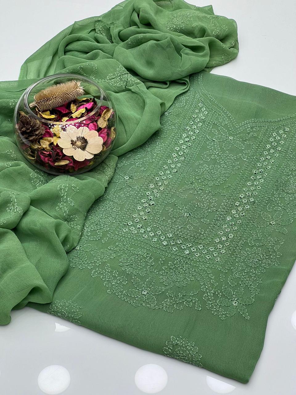 2PC Chiffon Dress – Shadow Sheesha & Chikankari Work