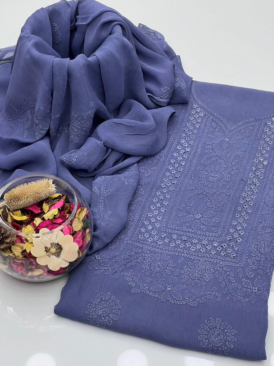 2PC Chiffon Dress – Shadow Sheesha & Chikankari Work