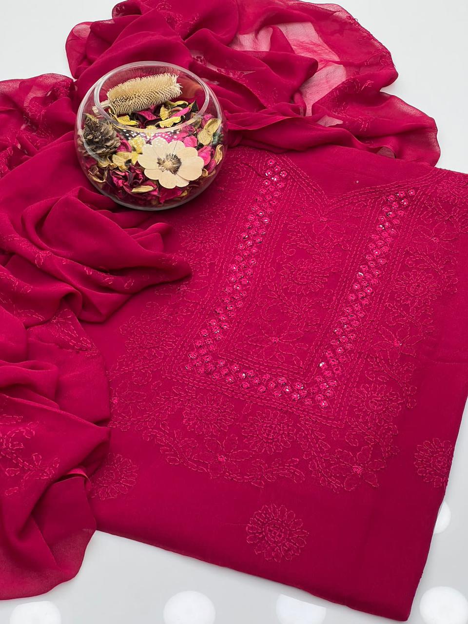 2PC Chiffon Dress – Shadow Sheesha & Chikankari Work