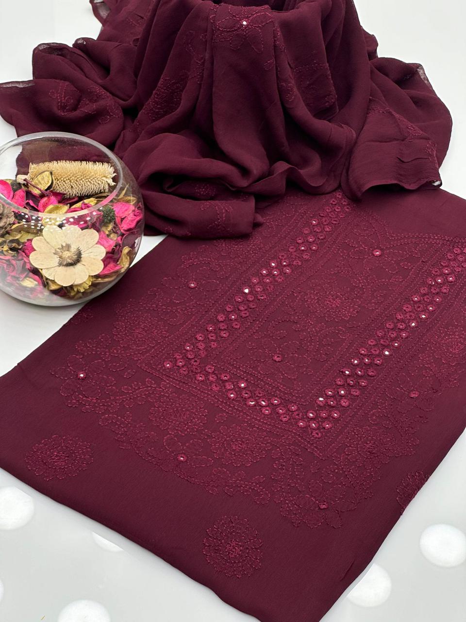 2PC Chiffon Dress – Shadow Sheesha & Chikankari Work