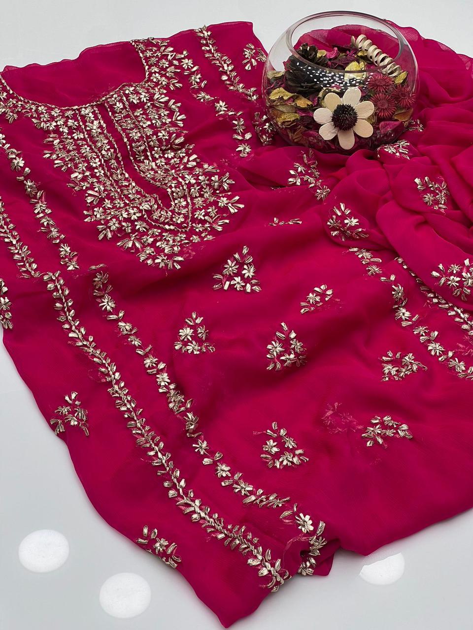 2PC Soft Chiffon Dress – Handmade LCD Gota Work