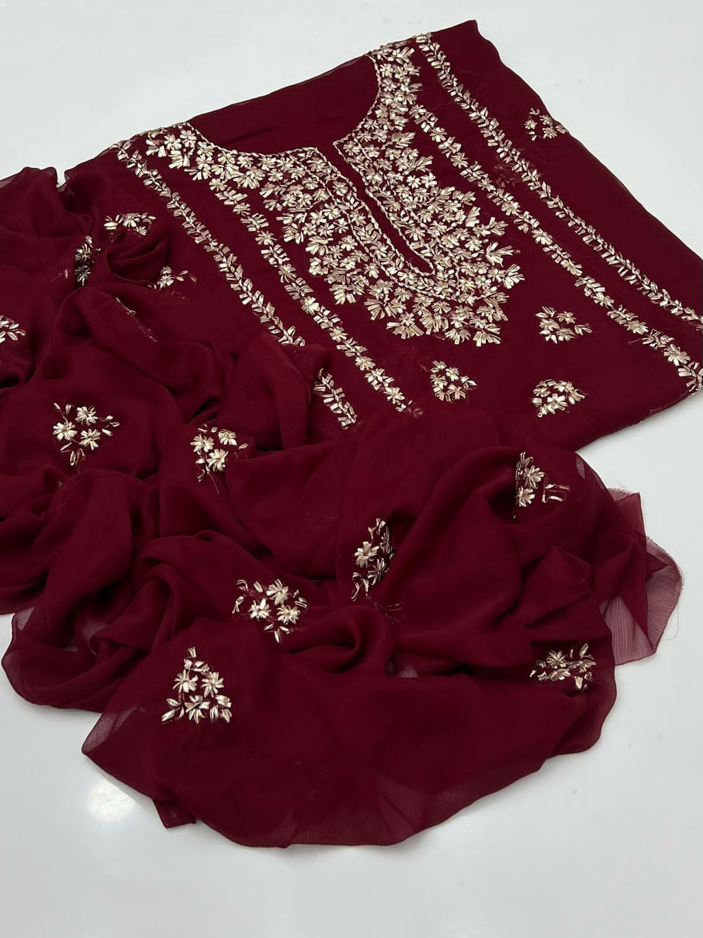 2PC Soft Chiffon Dress – Handmade LCD Gota Work