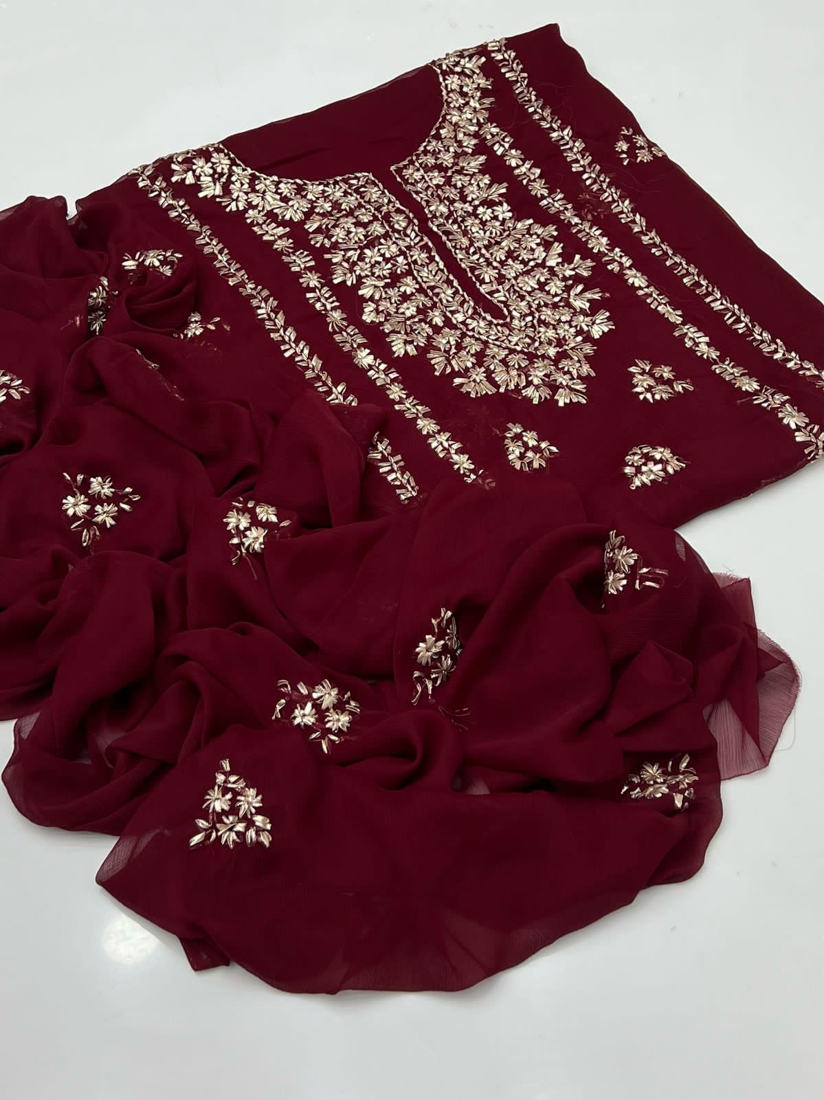 2PC Soft Chiffon Dress – Handmade LCD Gota Work