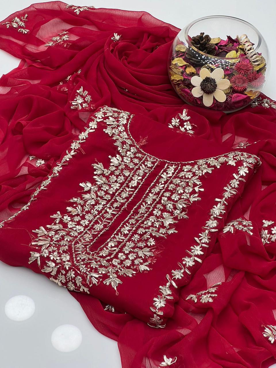 2PC Soft Chiffon Dress – Handmade LCD Gota Work