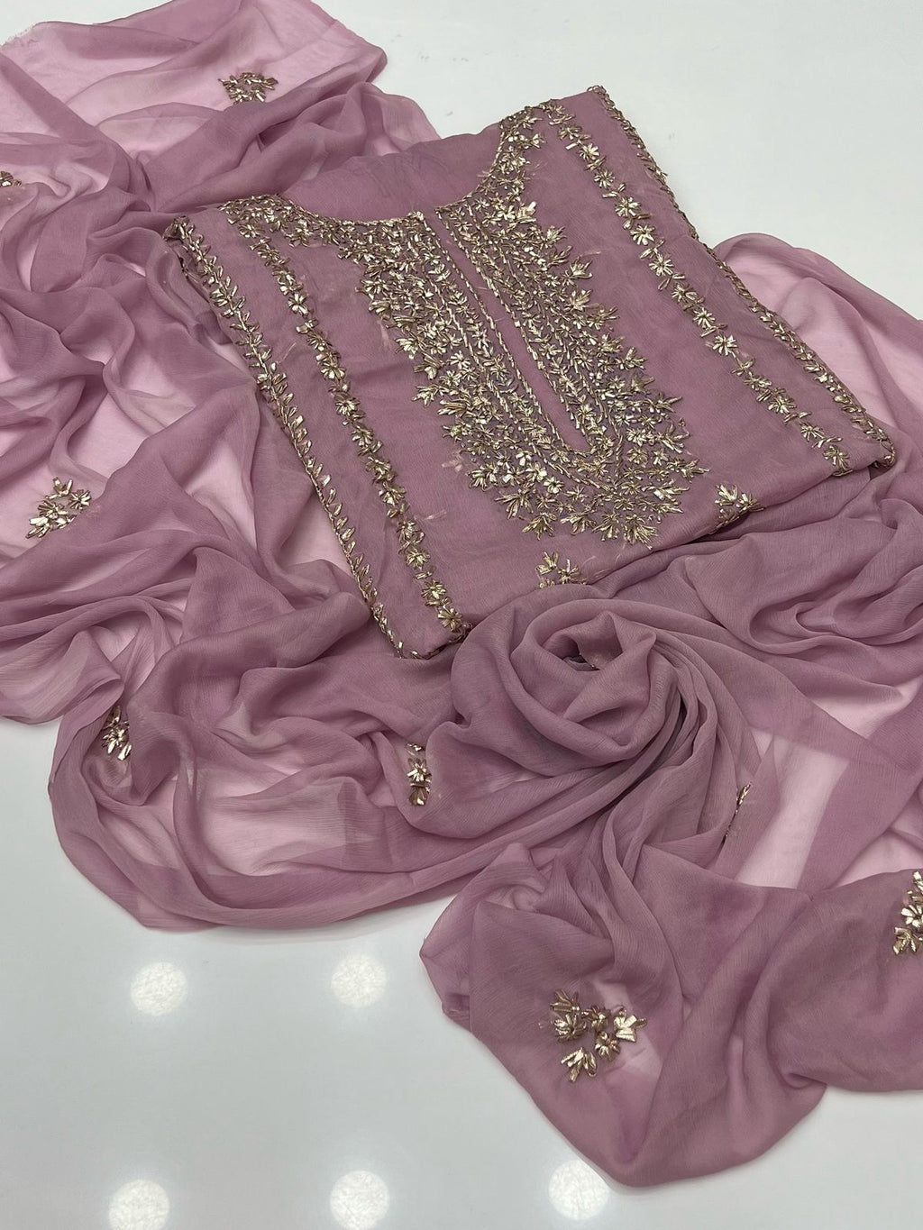 2PC Soft Chiffon Dress – Handmade LCD Gota Work