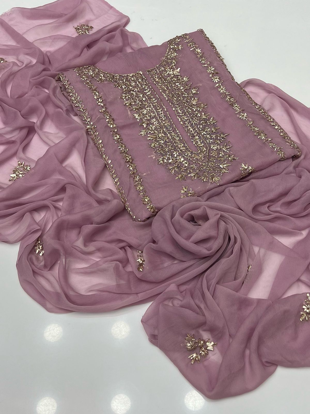 2PC Soft Chiffon Dress – Handmade LCD Gota Work