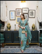 3-Piece Handwork Adda & Zari Sequence Organza Set with Heavy Fancy Dupatta