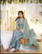 3-Piece Handwork Adda & Zari Sequence Organza Set with Heavy Fancy Dupatta