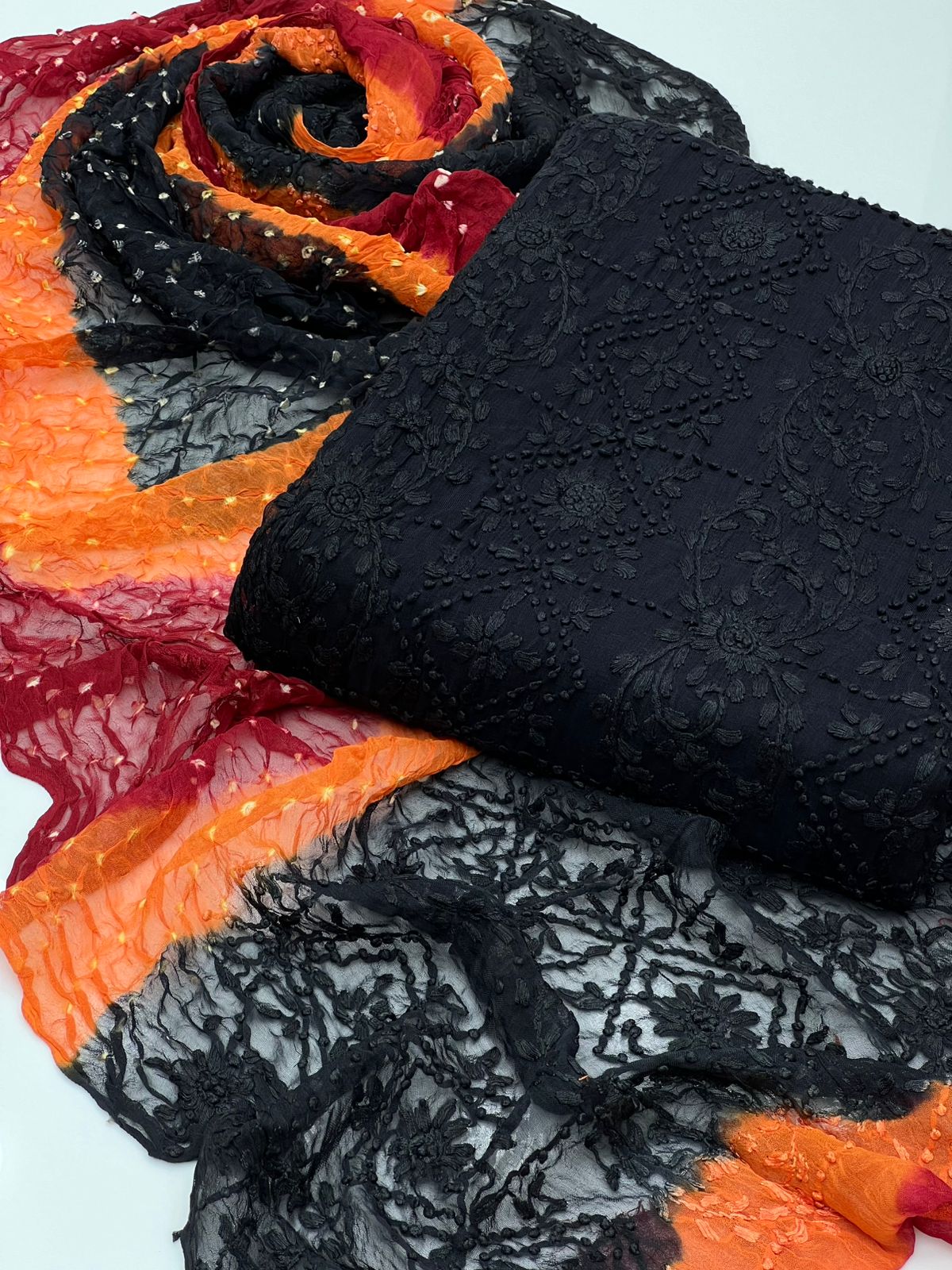 Handmade Pakka Boor Tanka On Soft Shifoon Full Shirt Jall With Chunri Dupatta 2pc Suit