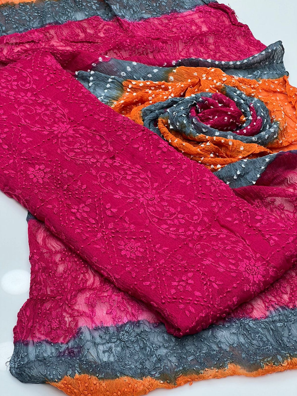 Handmade Pakka Boor Tanka On Soft Shifoon Full Shirt Jall With Chunri Dupatta 2pc Suit