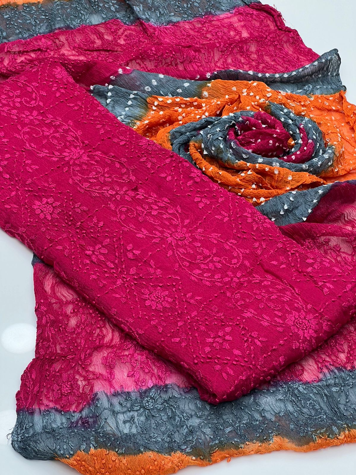 Handmade Pakka Boor Tanka On Soft Shifoon Full Shirt Jall With Chunri Dupatta 2pc Suit