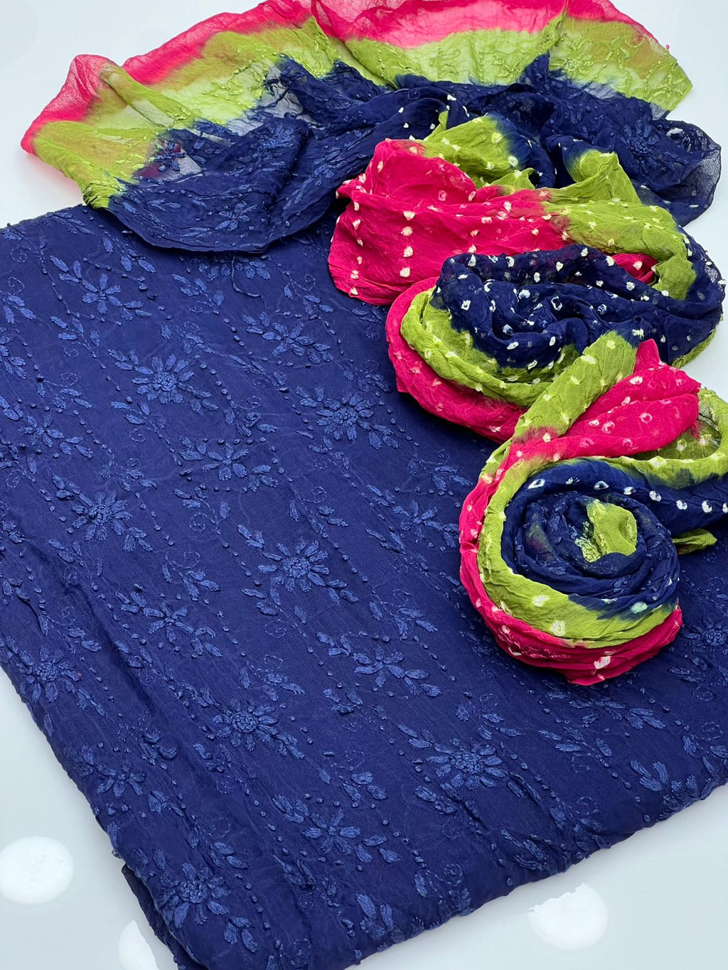 Handmade Pakka Boor Tanka On Soft Shifoon Full Shirt Jall With Chunri Dupatta 2pc Suit