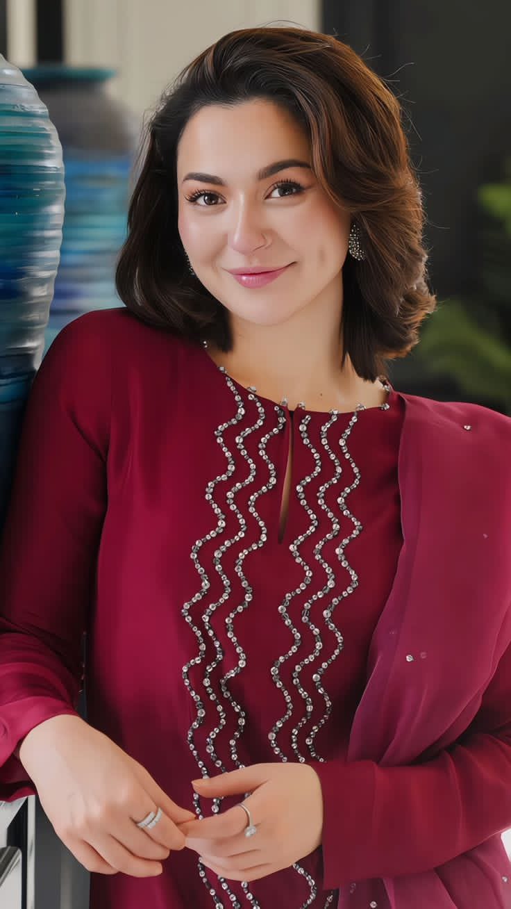 Hania Amir Inspired Shamoz Silk Dress 🌹 | Handmade Gala, Kundan Work Net Dupatta & Plain Trouser