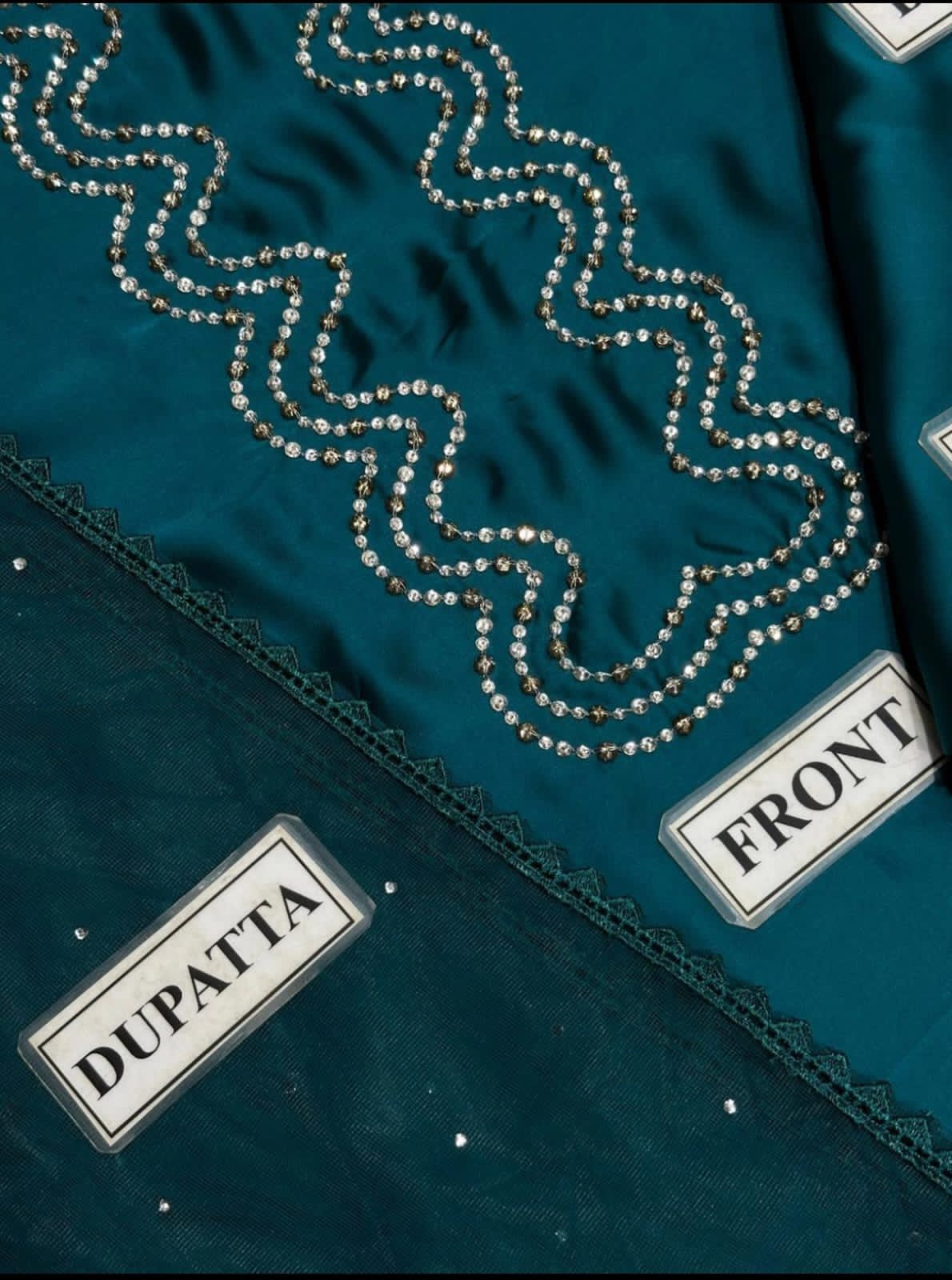 Hania Amir Inspired Shamoz Silk Dress 🌹 | Handmade Gala, Kundan Work Net Dupatta & Plain Trouser