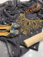 Handmade Shafon Boti Work Shirt & Dupatta with Masoori Trouser – Includes Khussa