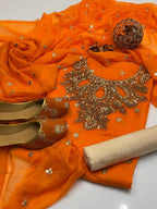 Handmade Shafon Boti Work Shirt & Dupatta with Masoori Trouser – Includes Khussa