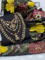 Elegant 3PC Organza Handwork Dress with Zari & Beads Detailing