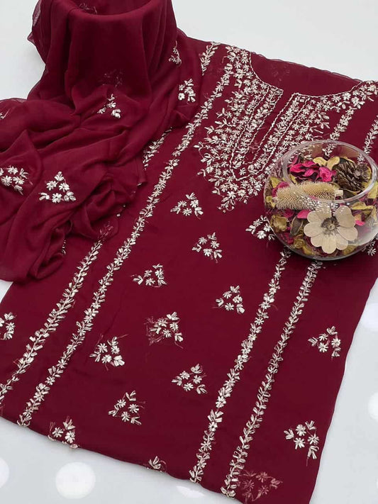 2PC Soft Chiffon Dress – Handmade LCD Gota Work