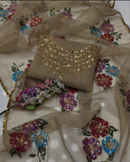 3PC Fancy Organza Dress – Handwork Beads, Stones & Zaari