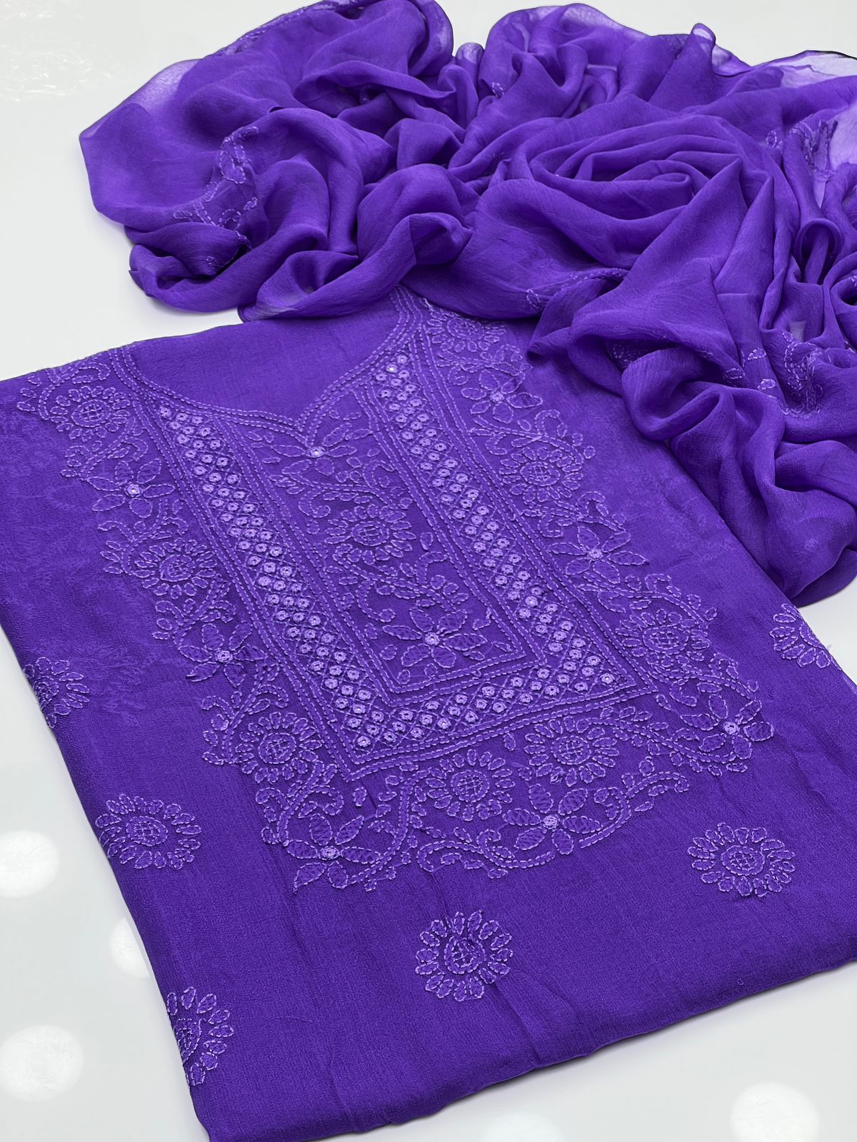 2PC Chiffon Dress – Shadow Sheesha & Chikankari Work