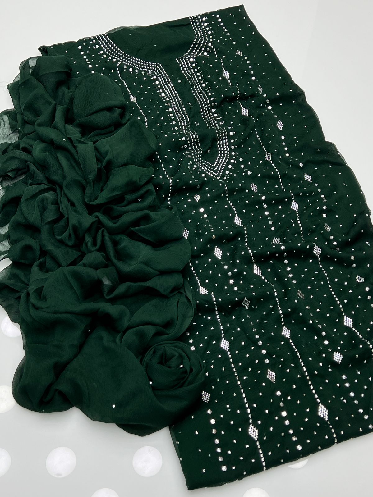 2 PCS  Soft Chiffon Dress-Handmade Mukesh Collection