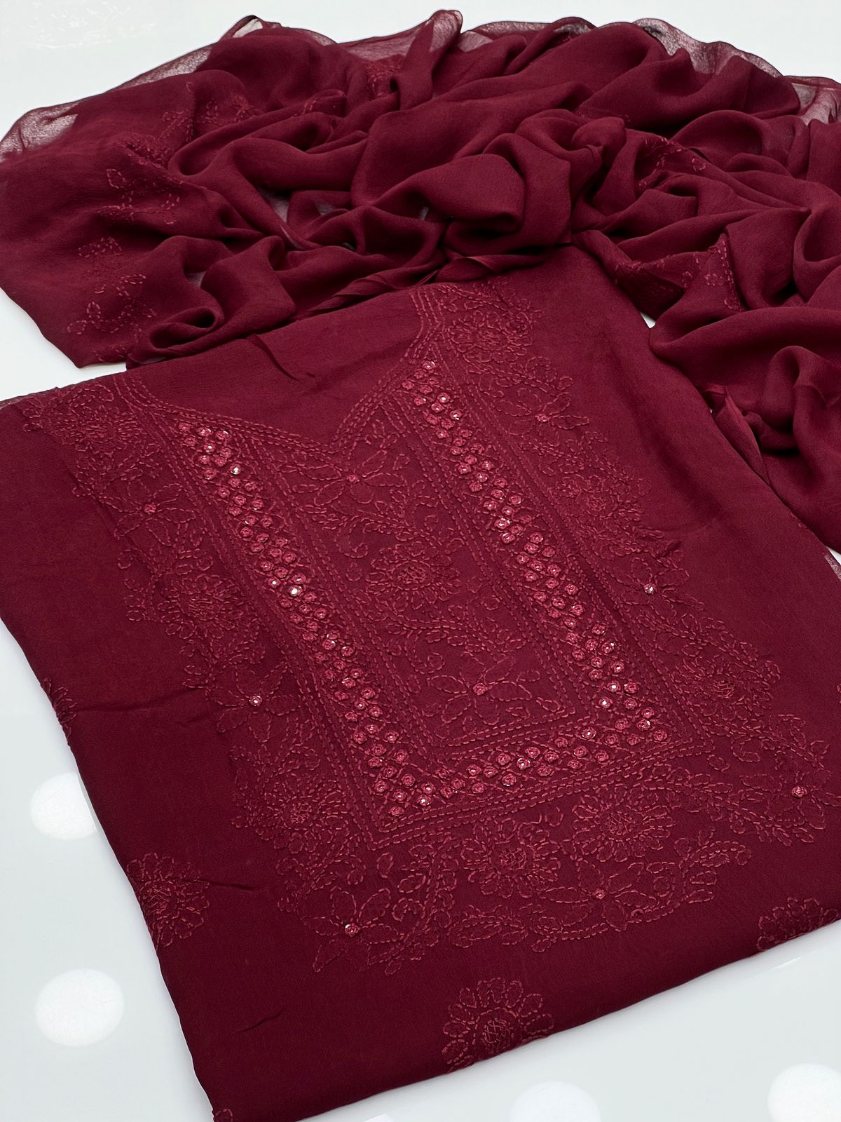 2PC Chiffon Dress – Shadow Sheesha & Chikankari Work