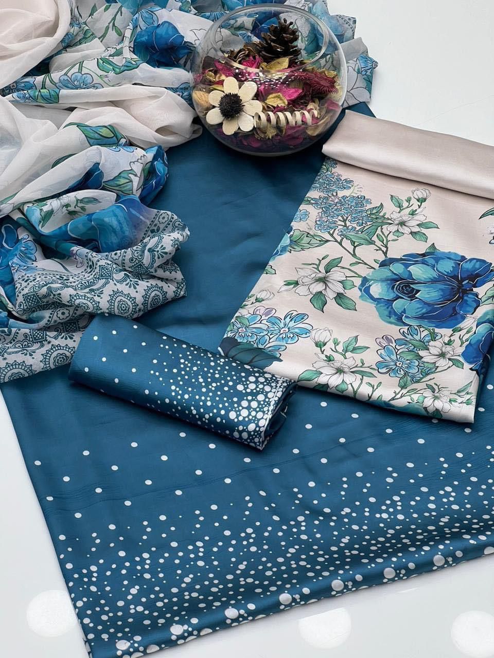 Premium 3-pcs Printed Shamoz Silk Dress