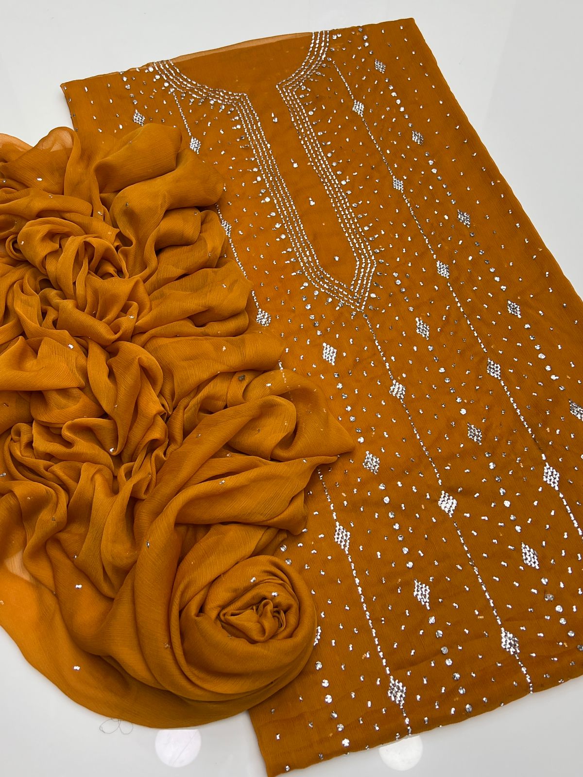 2 PCS  Soft Chiffon Dress-Handmade Mukesh Collection