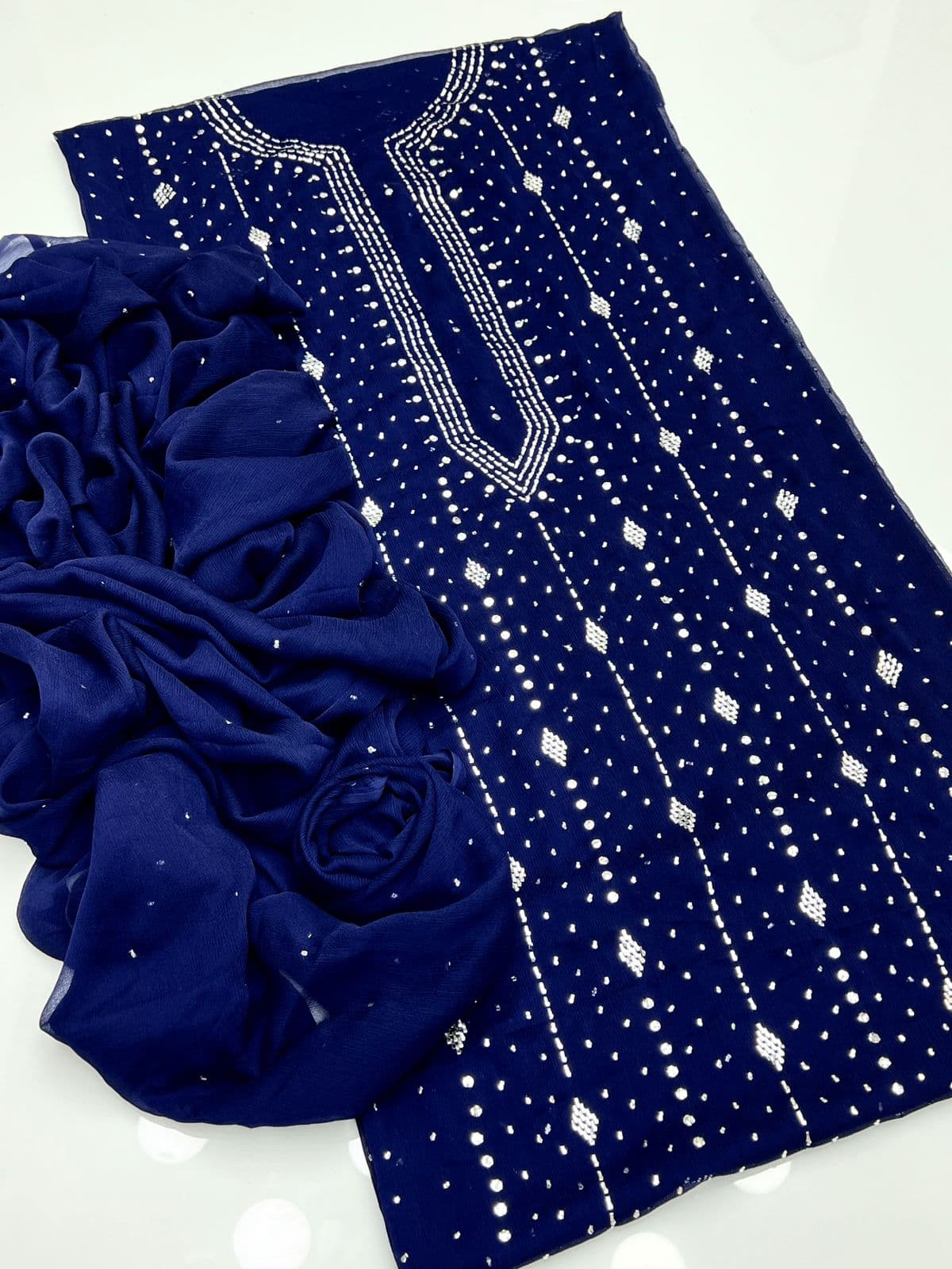 2 PCS  Soft Chiffon Dress-Handmade Mukesh Collection