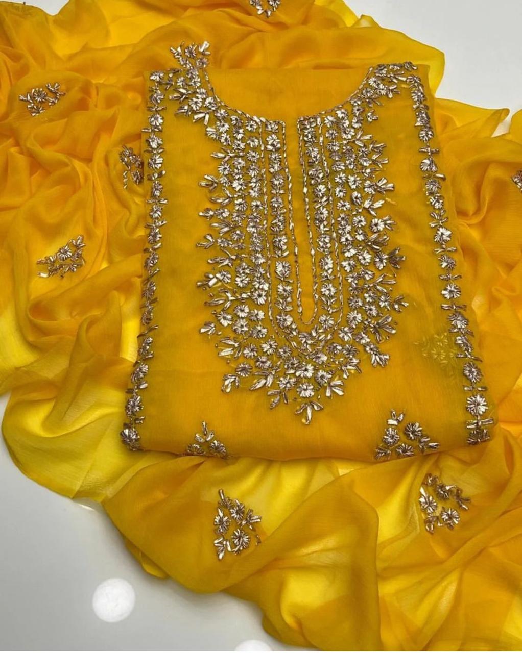 2PC Soft Chiffon Dress – Handmade LCD Gota Work