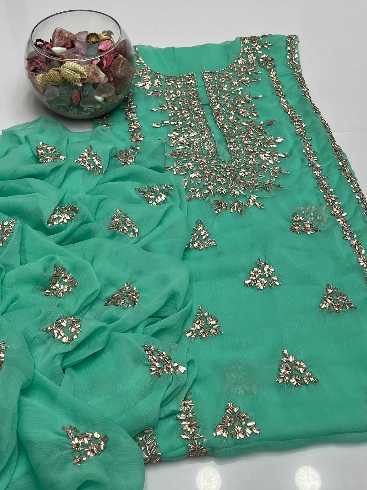 2PC Soft Chiffon Dress – Handmade LCD Gota Work