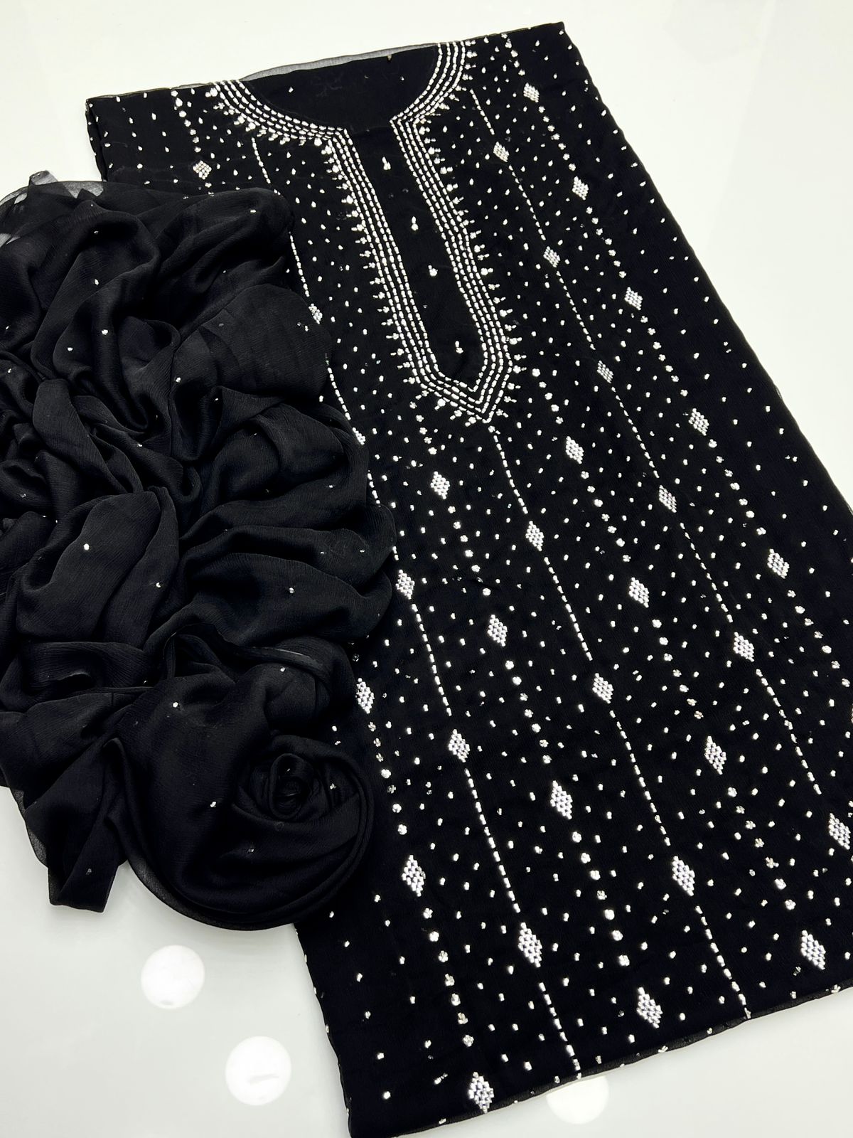 2 PCS  Soft Chiffon Dress-Handmade Mukesh Collection