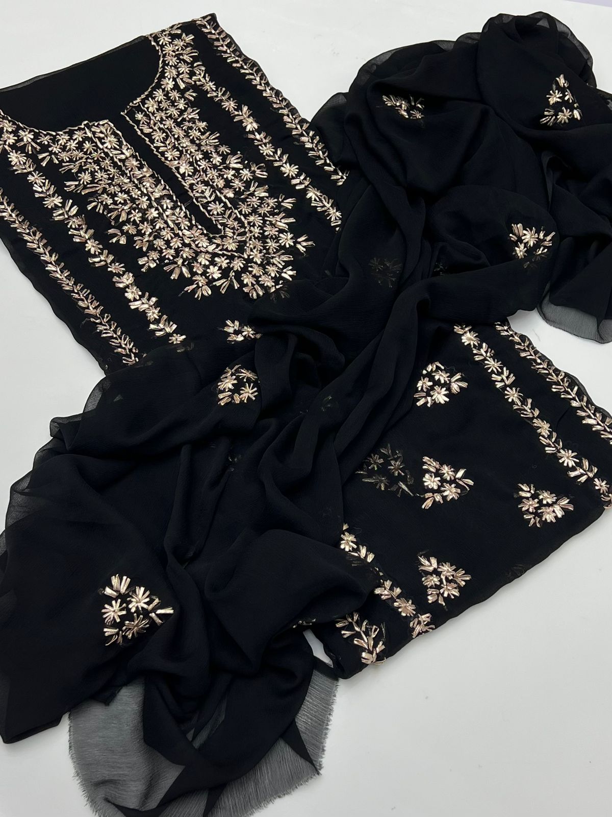 2PC Soft Chiffon Dress – Handmade LCD Gota Work