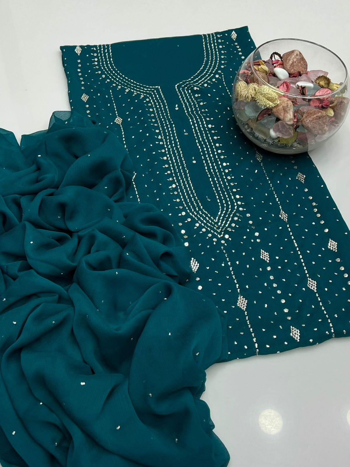 2 PCS  Soft Chiffon Dress-Handmade Mukesh Collection