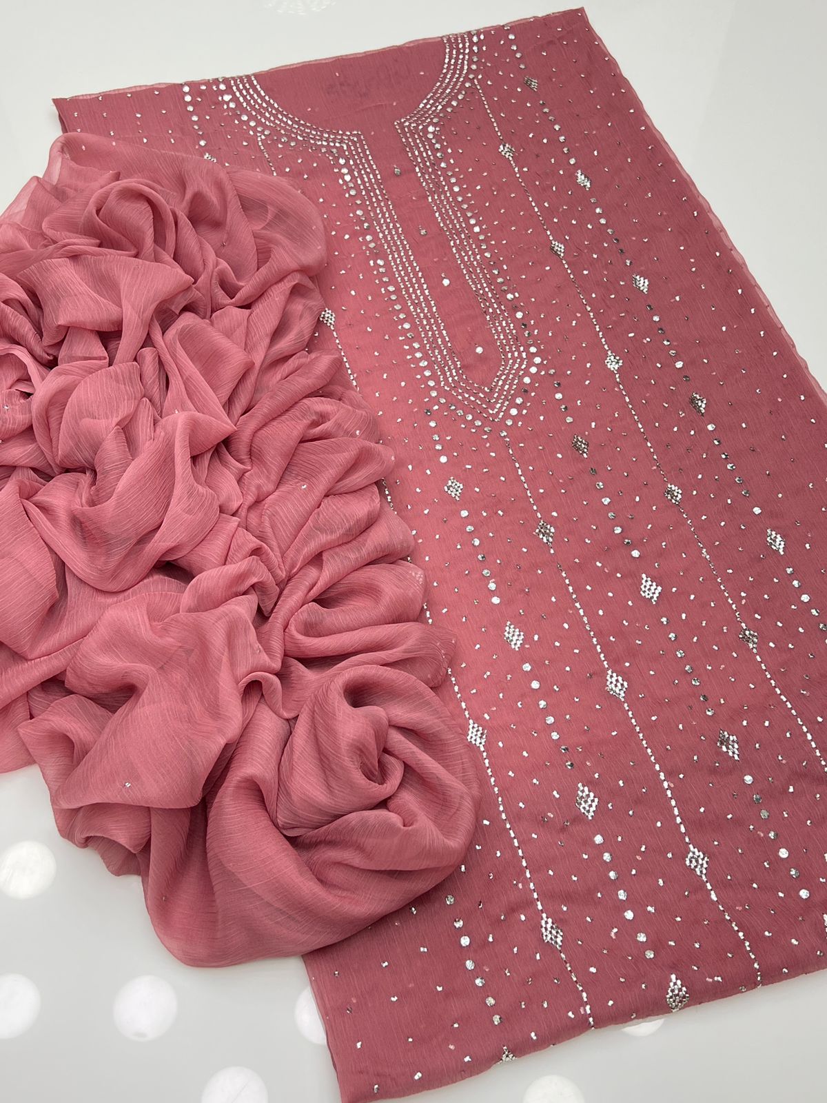 2 PCS  Soft Chiffon Dress-Handmade Mukesh Collection