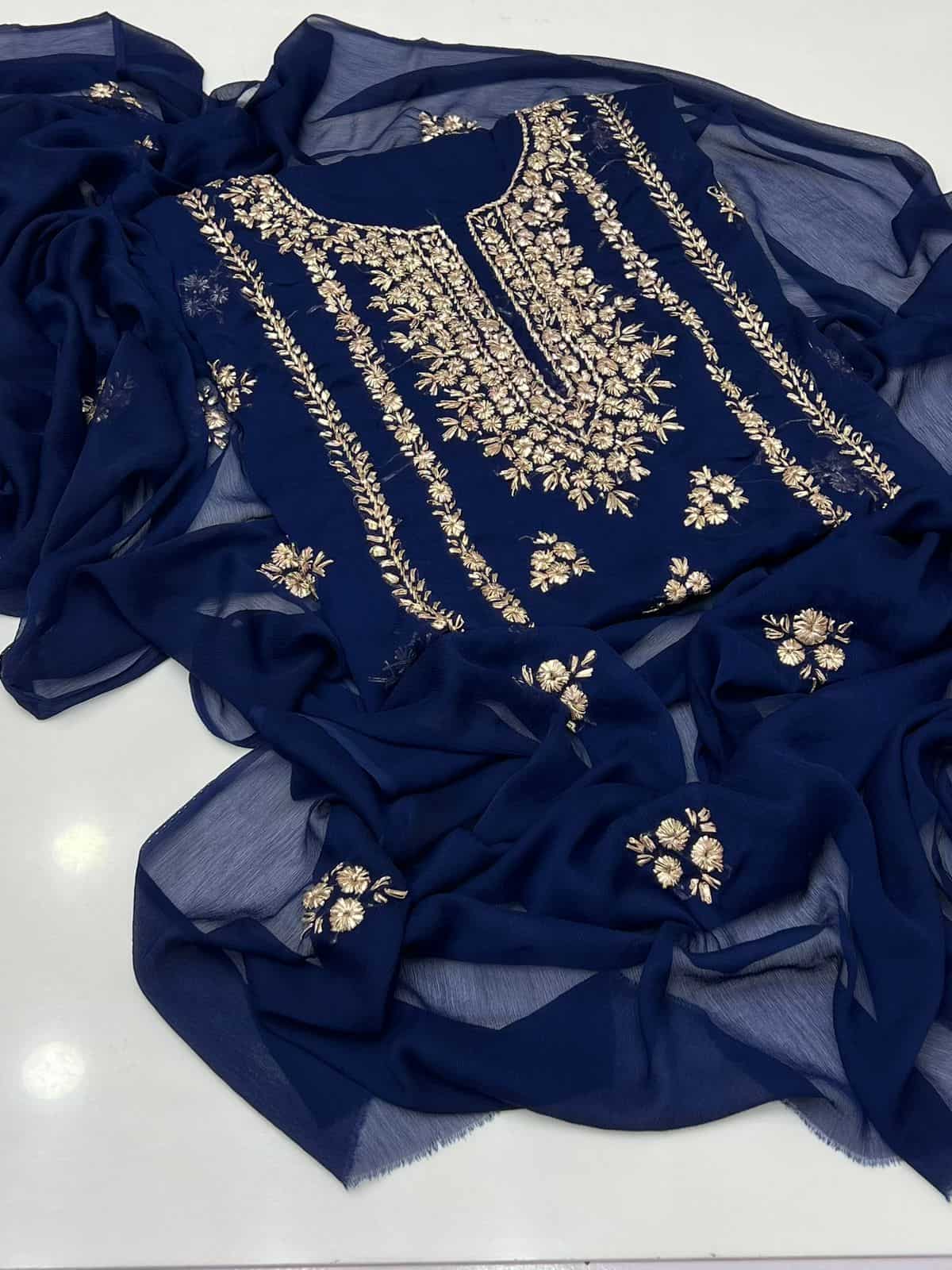 2PC Soft Chiffon Dress – Handmade LCD Gota Work