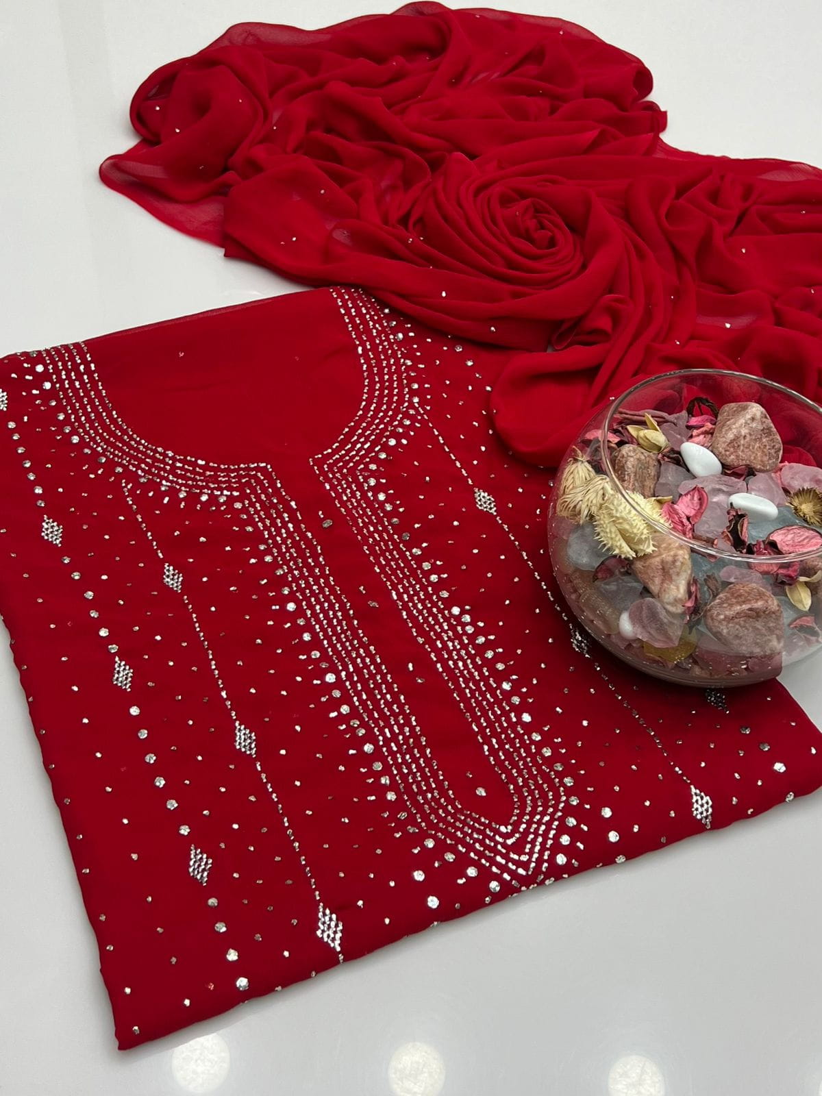 2 PCS  Soft Chiffon Dress-Handmade Mukesh Collection