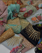 3PC Fancy Organza Dress – Handwork Beads, Stones & Zaari