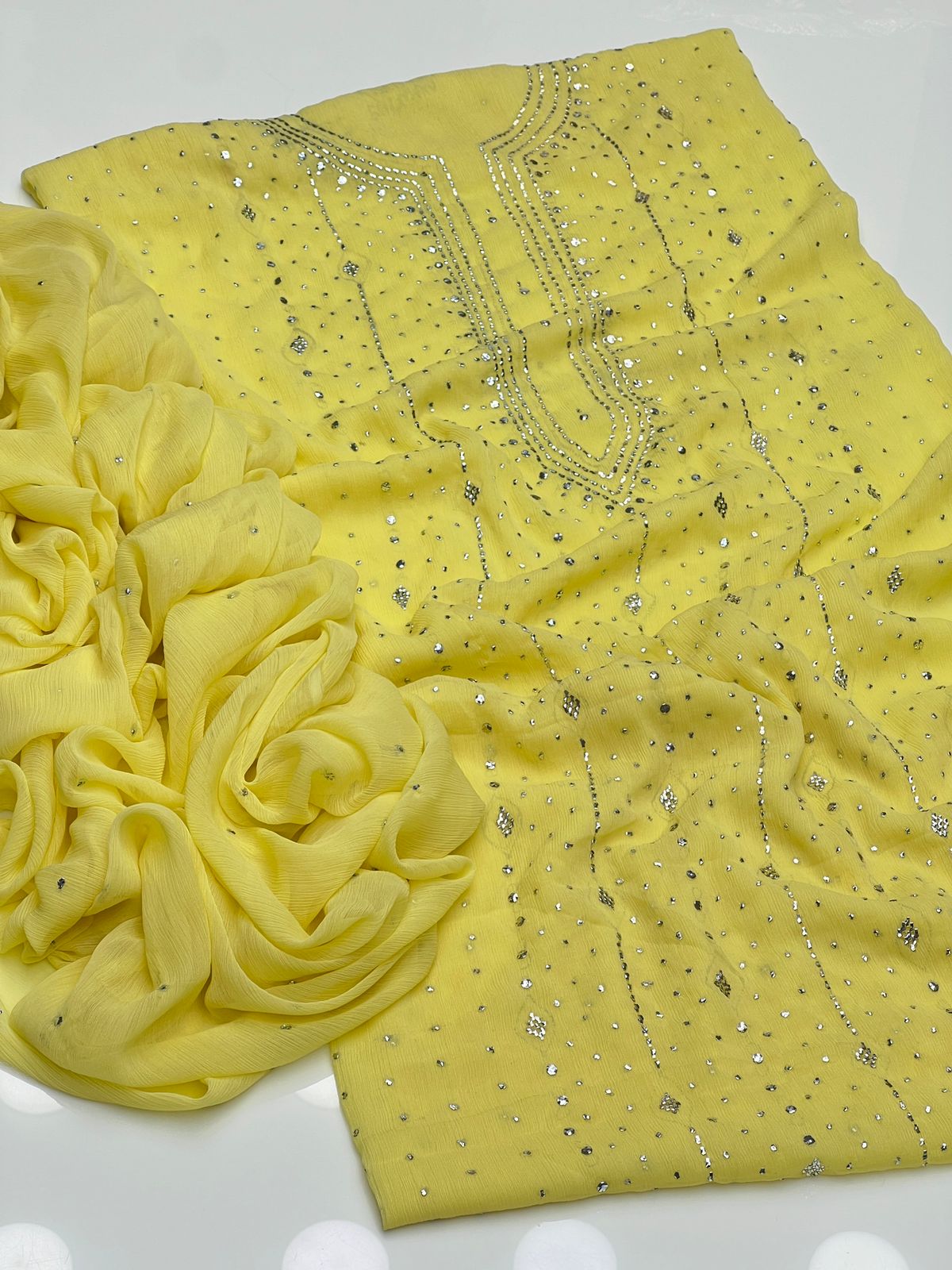 2 PCS  Soft Chiffon Dress-Handmade Mukesh Collection