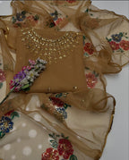 3PC Fancy Organza Dress – Handwork Beads, Stones & Zaari